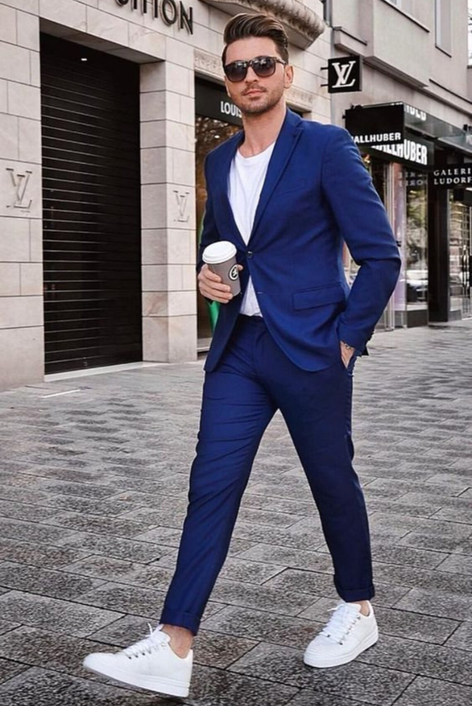 TIAN QIONG 100% Polyester Sky Blue Suit Men Slim Fit Leisure Business  Wedding Dress Suits for Men Terno Masculino Tuxedo 3 Pcs